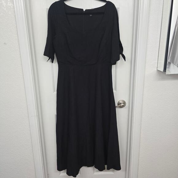 Women’s Linen Blend Black Midi Dress Coastal Minimalist OldMoney work to evening - Picture 4 of 14